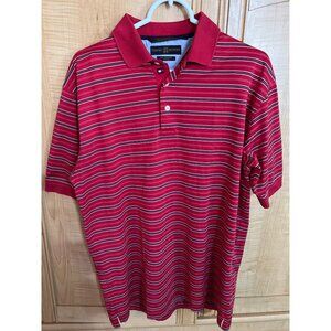 Tommy Hilfiger Golf Red Striped Polo Shirt M 100% Cotton Short Sleeve Mens Casua